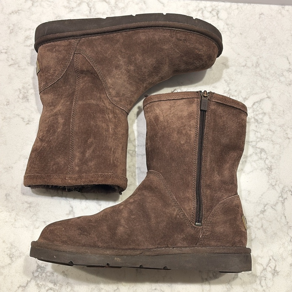 UGG Australia Roslyn Espresso Brown Suede Zip Side Boots Women’s size‎ 8